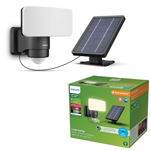 Philips Tylus ultraeffiziente Solar-Sicherheitsleuchte für den Außenbereich mit Sensor, 3000K weißes Licht, 1000/50lm, Schwarz Philips Tylus ultraeffiziente Solar-Sicherheitsleuchte für den Außenbereich mit Sensor, 3000K weißes Licht, 1000/50lm, Schwarz von Philips Lighting