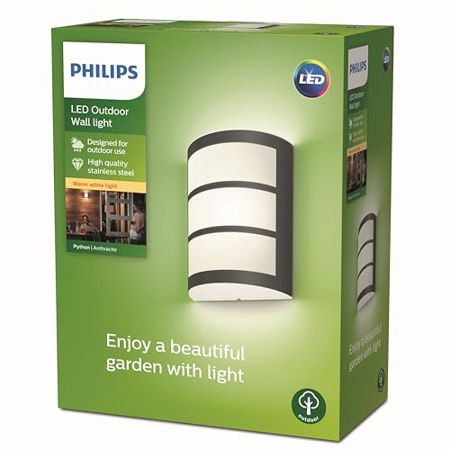 Philips myGarden LED Python Wandaußenleuchte, 6W, warmweißes Licht 2.700K, 600lm, IP44 Schutzklasse, integriertes Leuchtmittel, Anthrazit von Philips Lighting