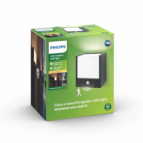 Philips Macaw Wandleuchten für den Außenbereich, 3,5 W, 2700 K warmweiß, wasserfest, schwarz, IP44 wetterfest von Philips