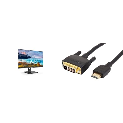 Philips 272S1AE - 27 Zoll FHD Monitor, höhenverstellbar & Amazon Basics HDMI A -zu-DVI-Adapterkabel, 1.8 m, Nicht für den Anschluss an SCART- oder VGA-Anschlüsse, Schwarz von Philips