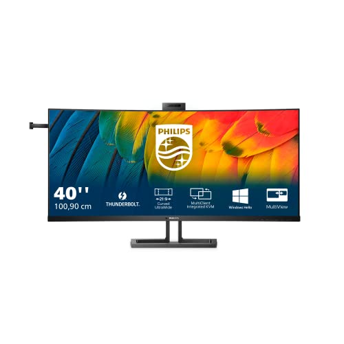 Philips 40B1U6903CH - 40 Zoll Wide UHD Curved Monitor, 5 MP Webcam, höhenverstellbar, Lautsprecher (5120x2160, 75 Hz, HDMI, DisplayPort (in/Out), Thunderbolt, USB Hub) schwarz von Philips Monitors