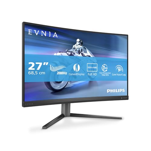 Philips Evnia 27M2C5200W - 27 Zoll FHD Curved Gaming Monitor, 280 Hz, HDR10, 1 ms GtG, FreeSync Prem. (1920x1080, 2X HDMI 2.0, 1x DP 1.4) dunkelgrau von Philips