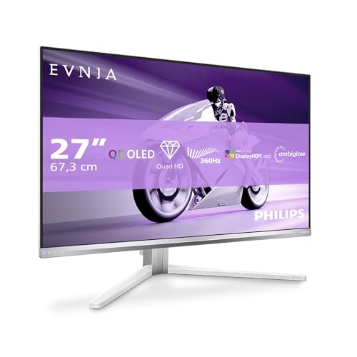 Philips Evnia 27M2N8500-27 Zoll Quad HD OLED Gaming Monitor, 360 Hz, 0.03 ms, HDR400, FreeSync Premium, G-Sync comp., Ambiglow (2560x1440, 2X HDMI 2.1, 1x DP 1.4, USB Hub) Weiss von Philips Monitors