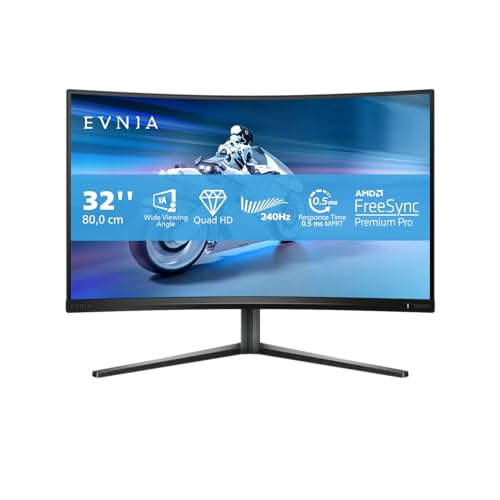 Philips Evnia 32M2C5500W - 32 Zoll QHD Curved Gaming Monitor, 0,5 ms MPRT, 240 Hz, FreeSync Prem. Pro., HDR400 (2560x1440, HDMI, DisplayPort, USB Hub) grau von Philips Monitors