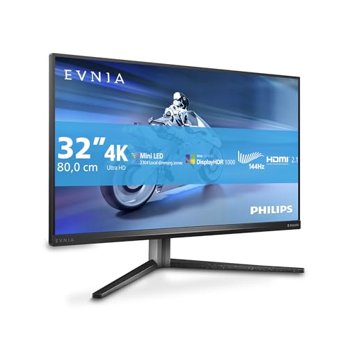 Philips Evnia 32M2N6800M - 32 Zoll UHD Gaming Monitor, 144Hz, 0.5 ms, FreeSync Premium Pro, HDR1000, Ambiglow (3840x2160, 2X HDMI 2.1, DisplayPort, USB Hub) dunkel grau von Philips Monitors