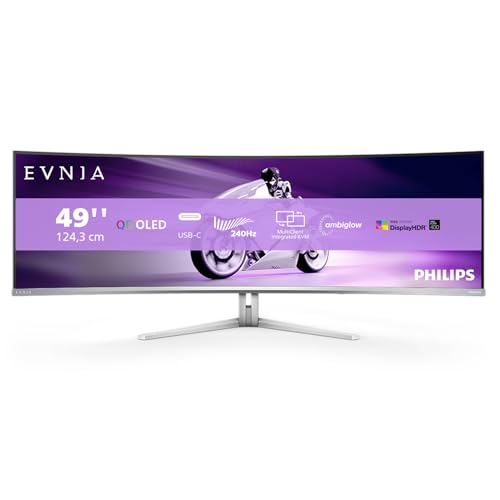 Philips Evnia 49M2C8900 - 49 Zoll QD OLED Curved Gaming Monitor, 240 Hertz, 0,03ms GtG, HDR400, Ambiglow (5120x1440, HDMI 2.1, DisplayPort 1.4, USB-C, USB Hub) weiss von Philips