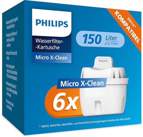 Philips Water Wasserfilter-Kartuschen, 6er-Pack, Brita-kompatibel, reduziert MIKROPLASTIK, CHLOR, KALK, SCHWERMETALLE von Philips Water