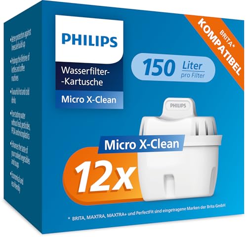 Philips Water Wasserfilter-Kartuschen, 12er-Pack, Brita-kompatibel, reduziert MIKROPLASTIK, CHLOR, KALK, SCHWERMETALLE von Philips Water