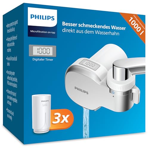 Philips Water Ontap Filter AWP3705P3/10 MICROFILTRATION mit DIGITALEM DISPLAY und 3 Ersatzkartuschen, 1000 L Filtrationskapazität von Philips Water
