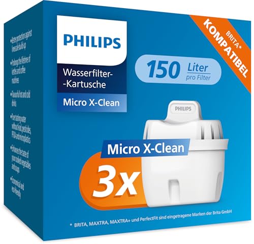 Philips Water Wasserfilter-Kartuschen, 3er-Pack, Brita-kompatibel, reduziert MIKROPLASTIK, CHLOR, KALK, SCHWERMETALLE von Philips Water