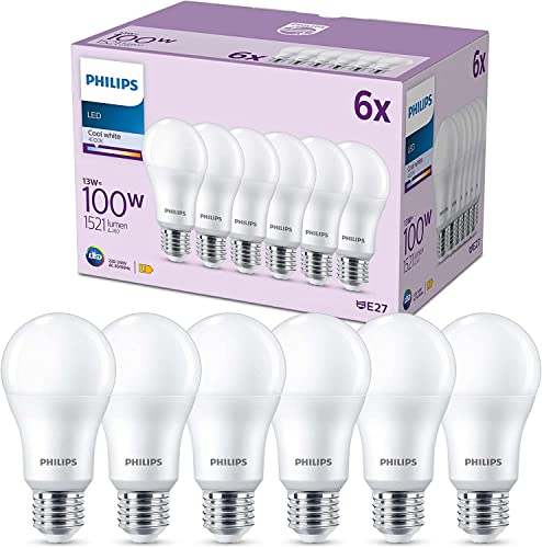 Philips Classic LED E27 Lampe, 100W, matt, neutralweiß, nicht dimmbar, 6er Pack von Philips