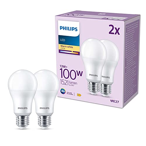 Philips Classic LED E27 Lampe, 100W, matt, warmweiß, nicht dimmbar, Doppelpack Philips Classic LED E27 Lampe, 100W, matt, warmweiß, nicht dimmbar, Doppelpack von Philips