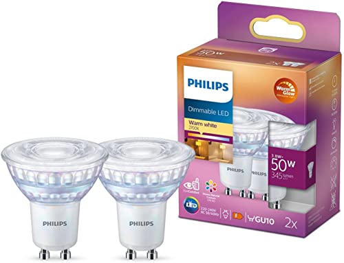 Philips LED Classic GU10 WarmGlow Lampe, 50W, Reflektor, dimmbar, warmweiß, Doppelpack von Philips Lighting