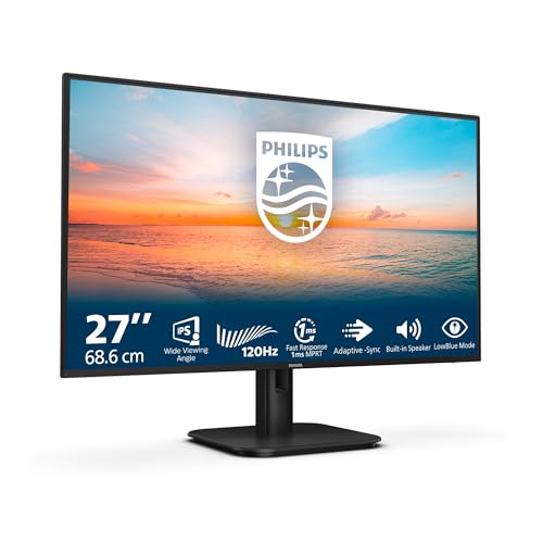 Philips 27E1N1200A – 27 Zoll Full HD Monitor, 120 Hz, Adaptive Sync., Lautsprecher (1920x1080, 1x D-Sub, 1x HDMI 1.4, 1x DisplayPort 1.2) schwarz von Philips