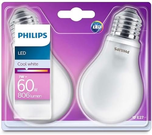 Philips LED Classic E27 Lampe, 60 W, Tropfenform, matt, kaltweiß, 2er Pack von Philips Lighting