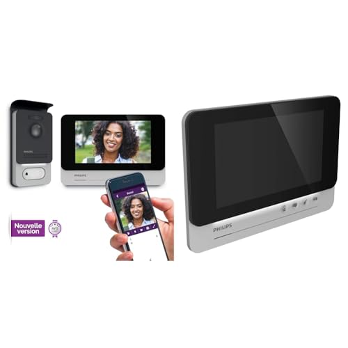 PHILIPS WelcomeEye Connect 2, smarte Video-Türsprechanlage, WLAN, 2-Draht-Anschluss, 2-Familienhaus & WelcomeEye ADD Comfort Zusatzmonitor, 7 Zoll von Philips