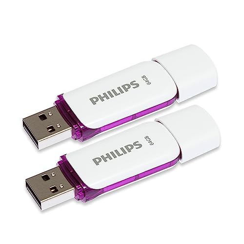 Philips 2 Pack USB Stick 64GB Memory USB 2.0 Flash Drive Snow Edition for PC, Laptop, Computer Data Storage 2 x 64GB Reads up to 25MB/sk von Philips
