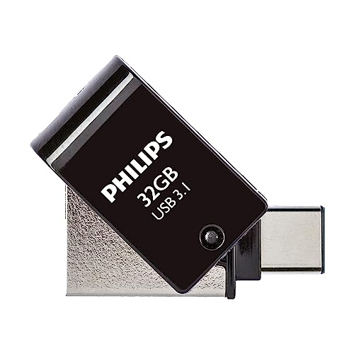 Philips 2-in-1 OTG Edition Ultra Speed USB-C/USB 3.1 duales USB-Flash-Laufwerk 32 GB für PC, Laptop, Computer, (Android) Smartphone, Tablet, Ultra Small, Lesegeschwindigkeit bis zu 180 MB/s von Philips