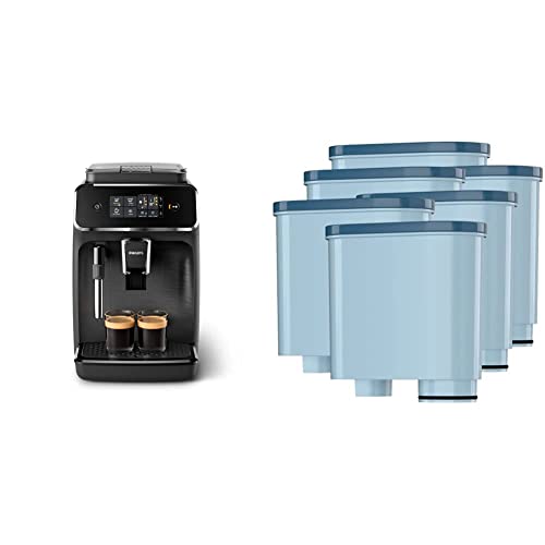 Philips 2200 Serie EP2220/10 Kaffeevollautomat, 2 Kaffeespezialitäten, Schwarz/Schwarz-gebürstet & 6 x Aquaclean Kaffeevollautomat Wasserfilter für Saeco Kaffeevollautomaten von Wessper von Philips