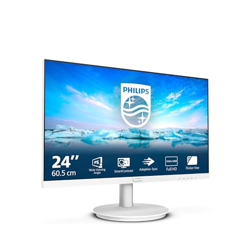 Philips 241V8AW - 24 Zoll Full HD Monitor, eingeb. Lautsprecher, Flimmerfrei (1920x1080, 75 Hz, VGA, HDMI) Weiss von Philips Monitors