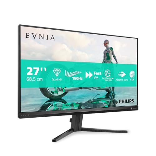 PHILIPS Evnia 27M2N3500AM - 27 Zoll QHD Gaming Monitor, 180 Hertz, 1 ms, FreeSync Prem., HDR10 (2560x1440, 1x DisplayPort 1.4, 2X HDMI 2.0) schwarz/grau von PHILIPS