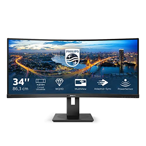 Philips 345B1C - 34 Zoll WQHD Curved Monitor, höhenverstellbar (3440x1440, 100 Hz, HDMI, DisplayPort, USB Hub) schwarz von Philips Monitors