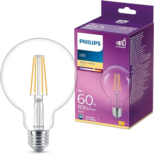 Philips LED Classic E27 Lampe, 60 W, Giant Globeform, klar, warmweiß von Philips Lighting