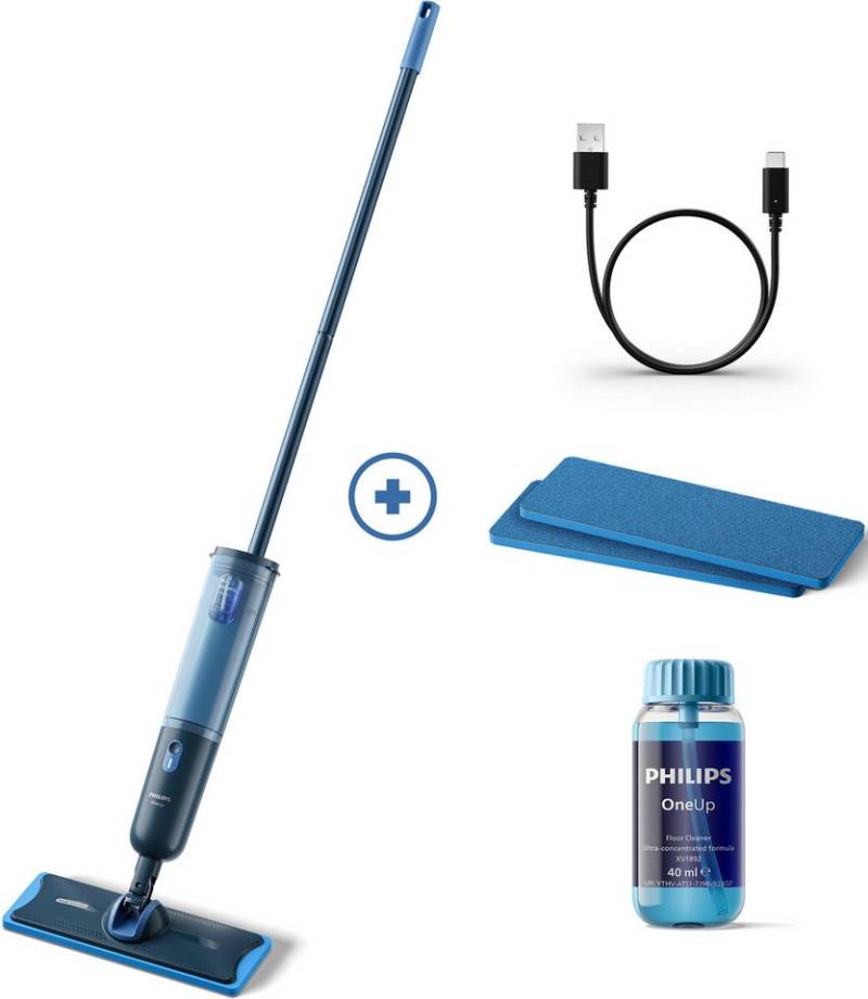 Philips Akku-Wischmopp OneUp elektrischer Wischer 3000 Series XV3101/11, 4,32 W, 50 min Akku-Laufzeit, inkl. 2 Pads und 40 ml Reiniger von Philips