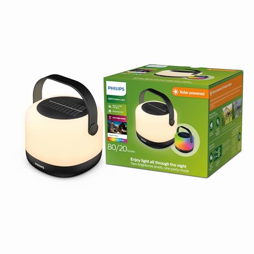 Philips Alula tragbare Solarleuchte, 3000K und RGB Farbwechsel, USB Ladekabel, IP44, schwarz-weiss von Philips