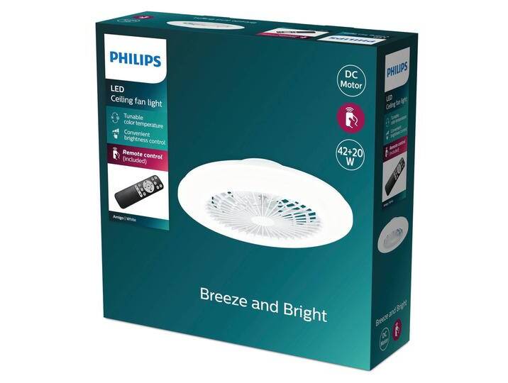 Philips Amigo Deckenventilator mit LED-Beleuchtung für Wohn & Esszimmer - Weiß - Modern - Kunststoff von Philips