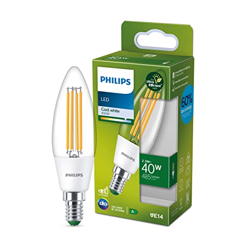 Philips LED Classic ultraeffiziente E14 Lampe, A-Label, 40W, klar, kaltweiß von Philips Lighting