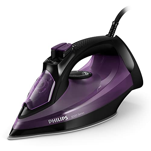 Philips 5000 Series Dampfbügeleisen – 2400 W, konstante Dampfleistung 45 g/min, Dampfstoß 180 g, Vertikaldampf, SteamGlide Plus Bügelsohle, schwarz/lila (DST5030/80) von Philips Domestic Appliances