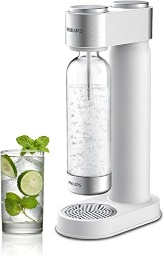 Philips Edelstahl Sprudelwasserbereiter Soda Maker Maschine für Zuhause Sprudelwasser mit BPAfreier PET 1L Sprudelflasche kompatibel mit jedem 60L CO2 Sprudler (nicht im Lieferumfang enthalten) weiß von Philips