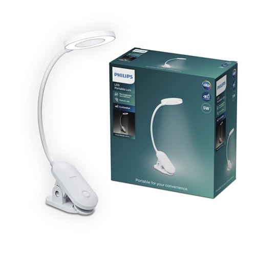 Philips Forys Clip tragbare Tischleuchte, 5W, kaltweiß, weiß, inkl. Akku von Philips