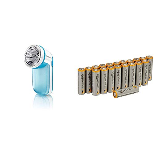 Philips GC026/00 Fusselrasierer für verschiedene Stoffe, 2 Höheneinstellungen, batteriebetrieben, türkis & Amazon Basics Performance Batterien Alkali, AA, 20 Stück von Philips