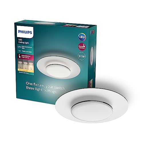 Philips LED SceneSwitch Garnet Deckenleuchte (30 W), LED Leuchte mit drei Dimmstufen und warmweißem Licht, LED Beleuchtung mit EyeComfort, schwarz von Philips