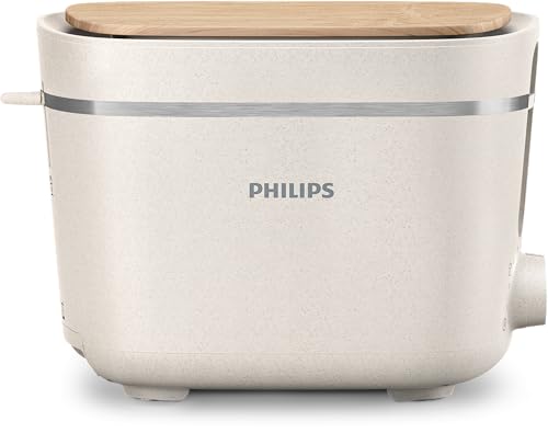 Philips Toaster Eco Conscious Edition - 2 Toastschlitze, 8 Stufen, Brötchenaufsatz, Auftaufunktion, hergestellt aus Altspeiseöl, seidenweiß-matt (HD2640/10) von Philips Domestic Appliances