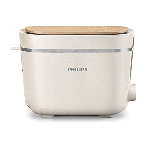 Philips Toaster Eco Conscious Edition - 2 Toastschlitze, 8 Stufen, Brötchenaufsatz, Auftaufunktion, hergestellt aus Altspeiseöl, seidenweiß-matt (HD2640/10) von Philips Domestic Appliances