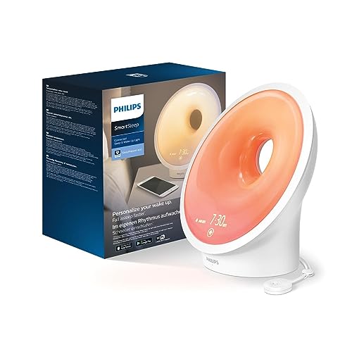 Philips Connected Sleep & Wake-up Light, Ambitrak-Umweltsensor, wählen Sie Licht, Töne und Musik aus, Mitternachtslicht, Entspannungs- und Atemfunktion, SleepMapper-App WIFI (Modell HF3671/01) von Philips