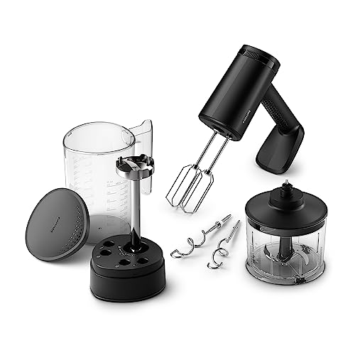 Philips Handmixer 5000 Series, 3-in-1-Handmixer, Leistungsstarker Motor (500 W), Smarter Aufbewahrungsbecher, 5 Geschwindigkeitsstufen, Anti-Spritz-Schutz, Schwarz (HR3781/20) von Philips Domestic Appliances