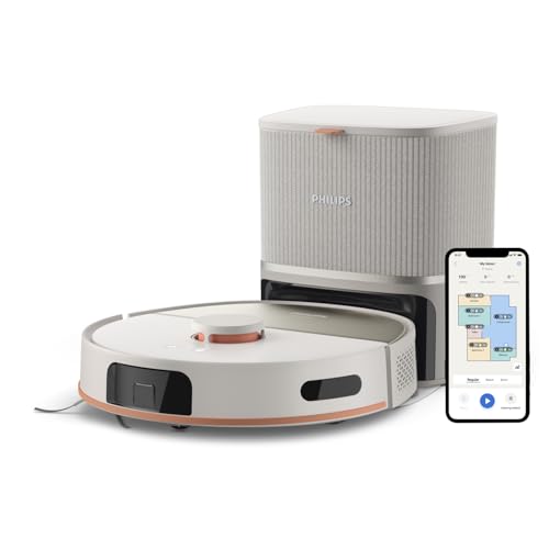 Philips Homerun 5000 Series Saug- & Wischroboter, Doppelter Wischmopp, 10.000Pa Saugkraft, Auto-Entleerungsstation mit S-Bag®, Laser-Linien-Navigation, Teppich-Boost, Homerun App (XU5100/20) von Philips