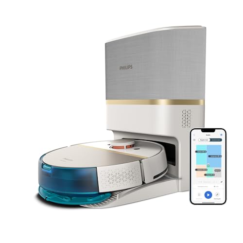 Philips Homerun Serie 7000 Saug-Wischroboter mit Saugstation, 5000 Pa, 360° LiDAR-Navigation, Erkennung Kleiner Hindernisse, 180Min Laufzeit, 185m², App, für Teppiche und Tierhaare, Weiß (XU7100/02) von Philips Domestic Appliances