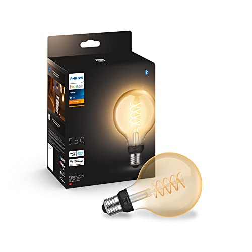 Philips Hue White E27 Filament Globe Lampe (550 lm), dimmbare LED Lampe für das Hue Lichtsystem mit warmweißen Licht, smarte Lichtsteuerung über Sprache und App von Philips Hue