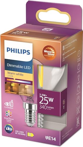 Philips LED Classic E14 WarmGlow Lampe, 25 W, Tropfenform, dimmbar, klar, warmweiß von Philips Lighting