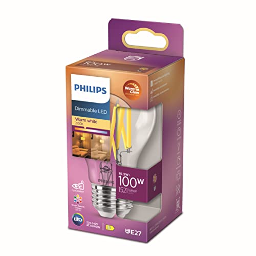 Philips LED Classic E27 WarmGlow Lampe, 100 W, Tropfenform, dimmbar, klar, warmweiß von Philips Lighting