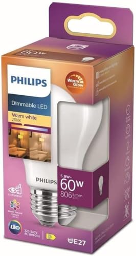 Philips LED Classic E27 WarmGlow Lampe, 60 W, Tropfenform, dimmbar, matt, warmweiß von Philips Lighting