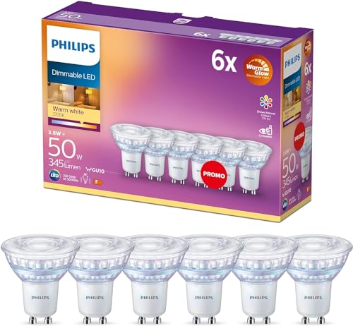 Philips LED Classic GU10 WarmGlow Lampe, 50 W, Reflektor, dimmbar, warmweiß, 6er Pack von Philips Lighting