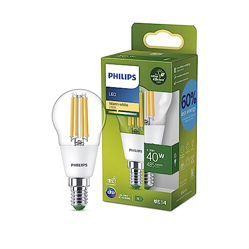 Philips LED Classic ultraeffiziente E14 Lampe, mit Energieeffizienzklasse A, in Tropfen-Form, ersetzt 40W, klar, warmweiß von Philips Leuchtmittel