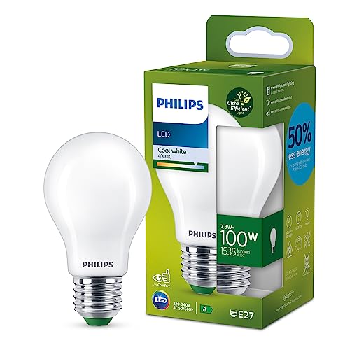 Philips LED Classic ultraeffiziente E27 Lampe, mit Energieeffizienzklasse A, ersetzt 100W, matt, kaltweiß von Philips Leuchtmittel