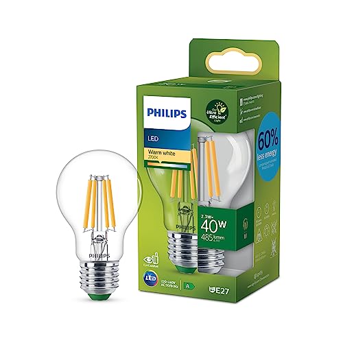 Philips LED Classic ultraeffiziente E27 Lampe, mit Energieeffizienzklasse A, ersetzt 40W, Klar, warmweiß von Philips Leuchtmittel